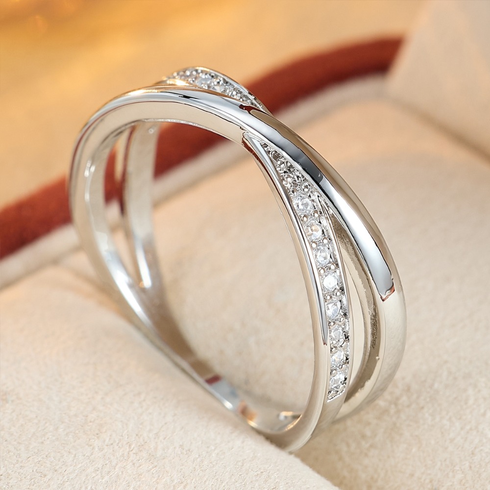 Silvery Cross Twist Ring, Minimalist Stackable Design